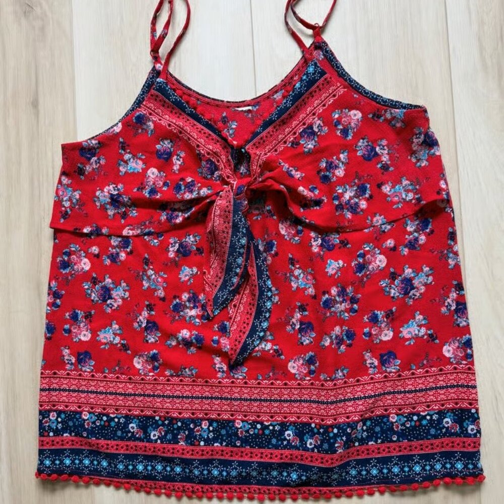 Ladies Red Floral Baby Doll Tank Top Large
